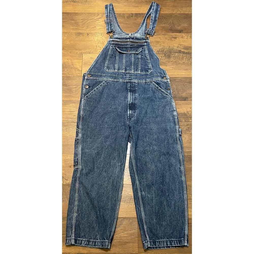 Real Work Bib Overalls 36x26L FITS 41x23.5 Blue Denim Pockets Button Work Farm